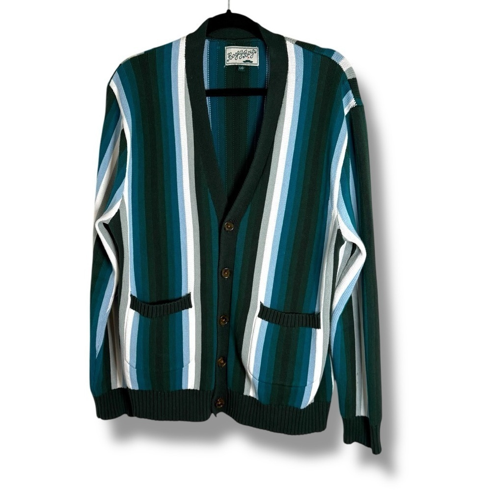 Bogey Boys Seeing Green Cardigan Size Large Holiday Golf Stripes - Picture 1 of 6